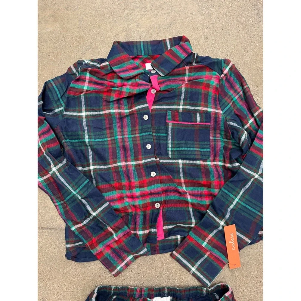 Colsie Plaid Pajama Set Button Up Top Shorts Lounge‎ Sleepwear XS